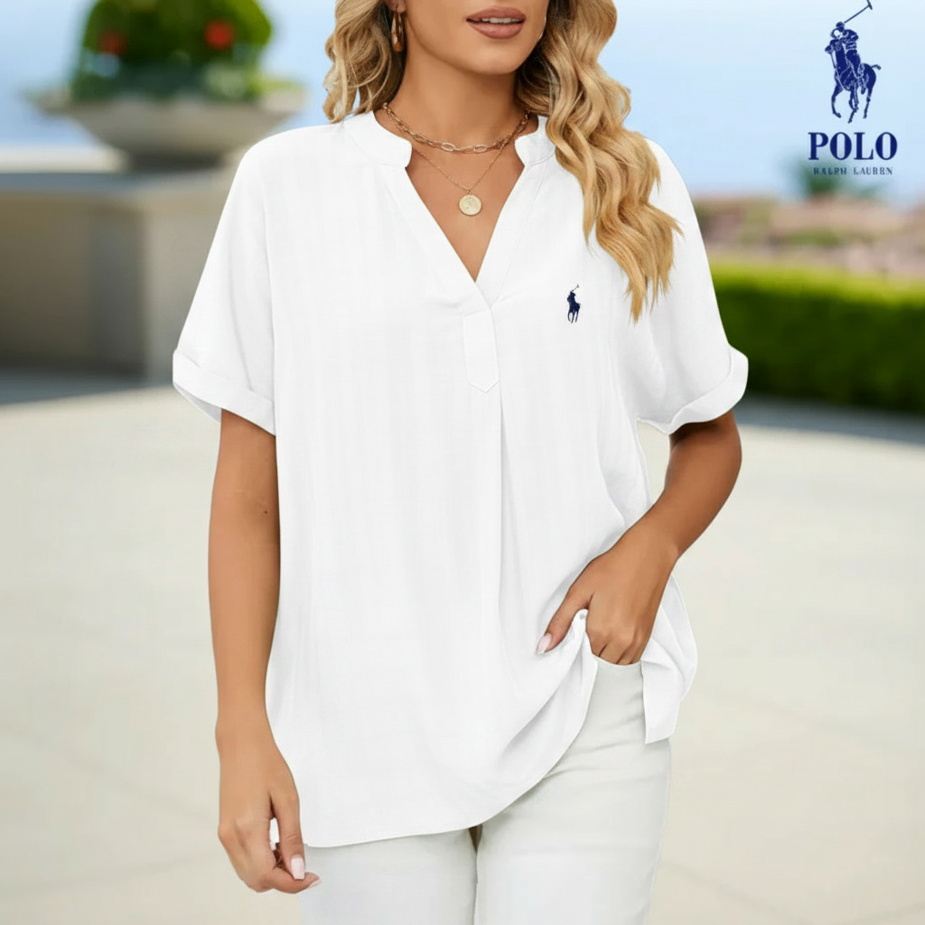 Blusa con scollo a V in cotone