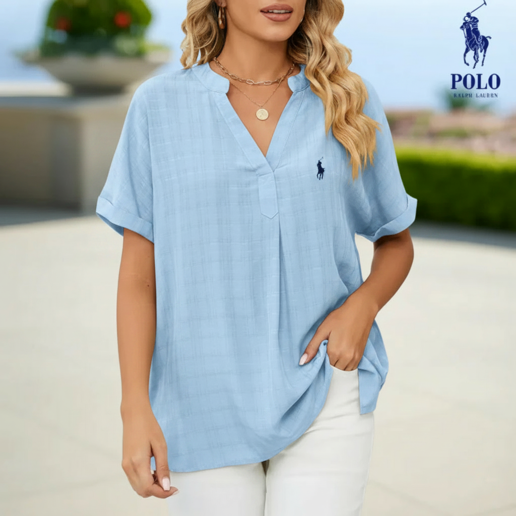Blusa con scollo a V in cotone